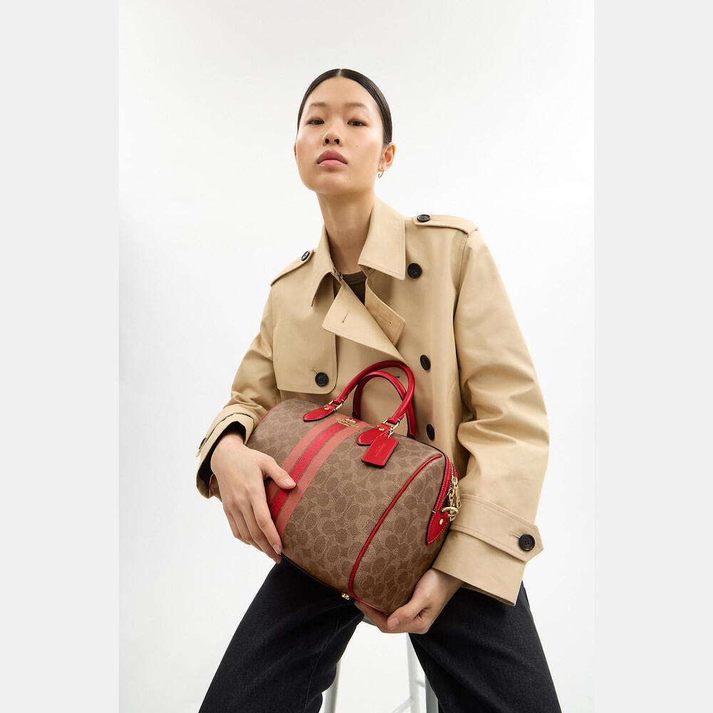 Rowan Large Satchel Bag In Signature Canvas With Stripe - Picture 6 of 7
